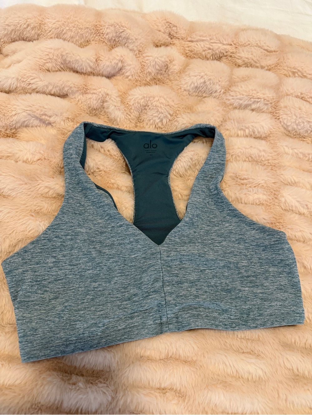 ALO Yoga Heather Teal Racerback Sports Bra